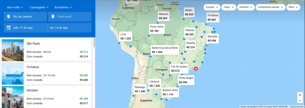 Google Flights Mapa interativo
